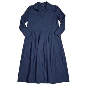 Chepè Navy Blue Cotton Button Down Lagenlook Maxi Dress